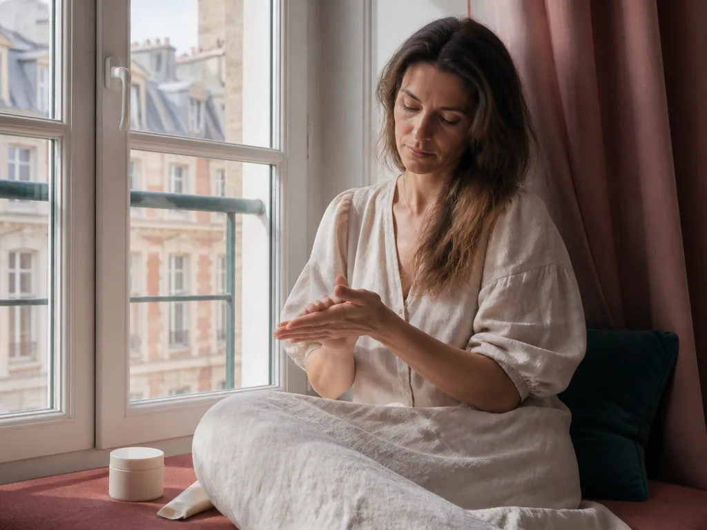 Soin d'été : crème hydratante sur les mains et les pieds, cheveux protégés du soleil